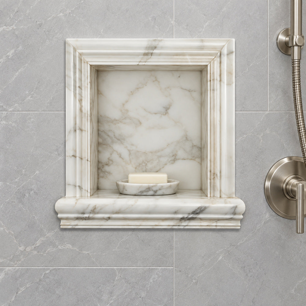 Calacatta Gold Hand-Made Shampoo Niche Small Honed room scene