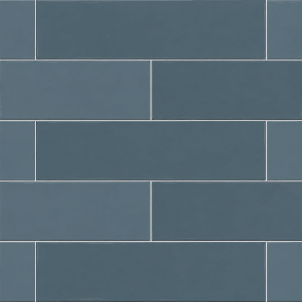 Camden Azul 3x12 Ceramic Tile Glossy — installed close-up