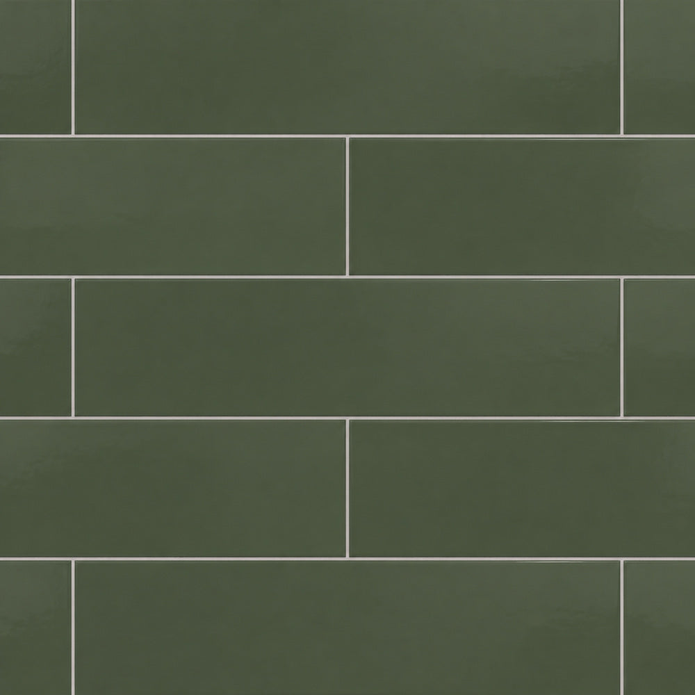 Camden Verde 3x12 Ceramic Tile Glossy — installed close-up