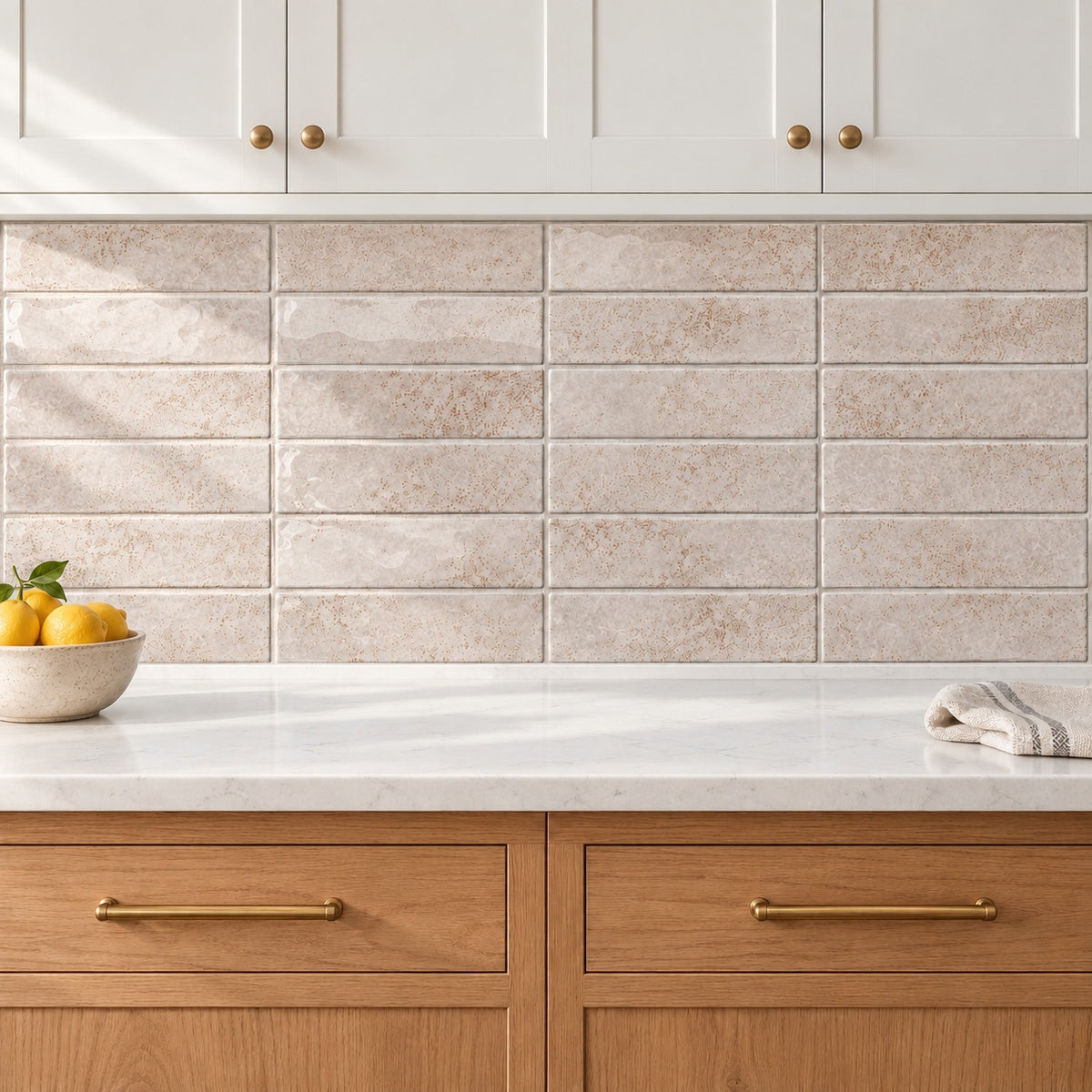 Cerelia bone 3x12 ceramic tile — kitchen backsplash visualization 1