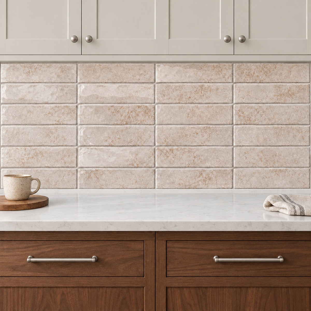 Cerelia bone 3x12 ceramic tile — kitchen backsplash visualization 2