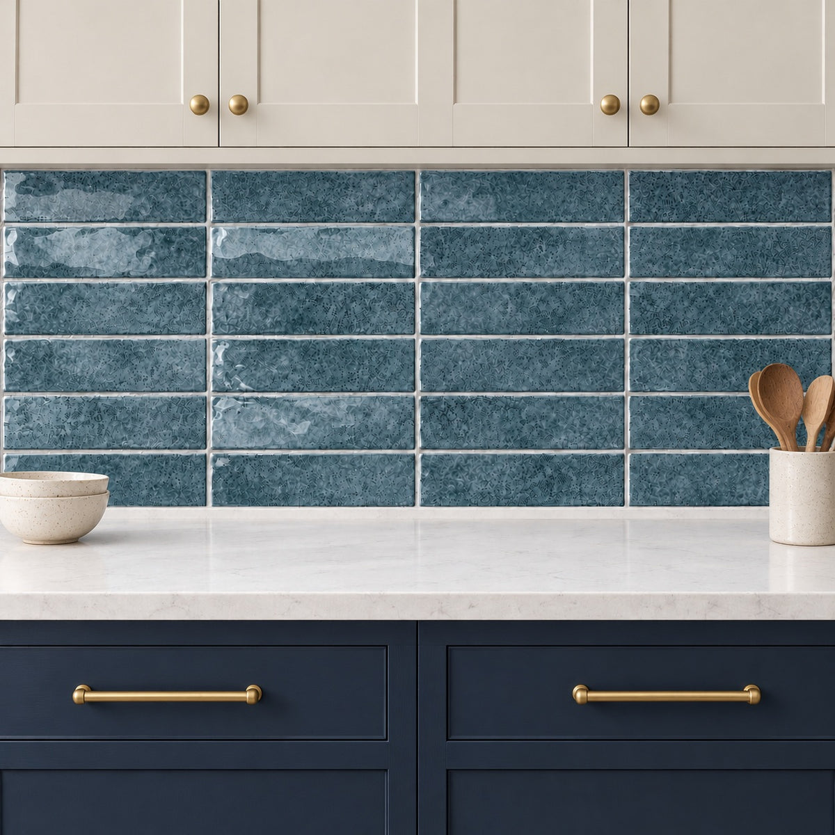 Cerelia indigo 3x12 ceramic tile — kitchen backsplash visualization 2