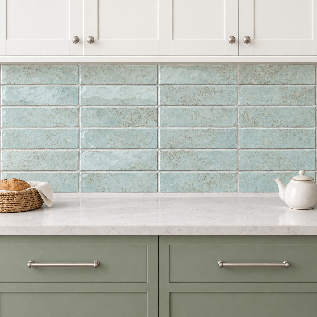 Cerelia sky 3x12 ceramic tile — kitchen backsplash visualization 2