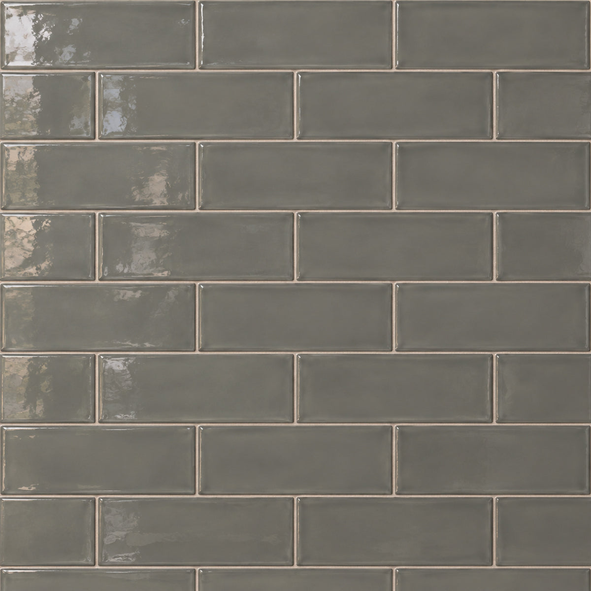 Chanelle Dark Gray 4x10 glossy ceramic tile running-bond layout visualization