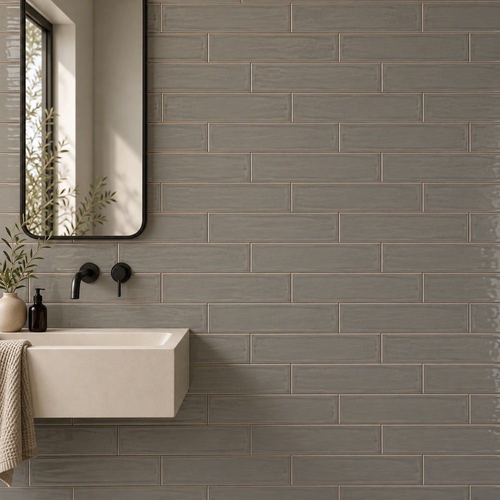 Chanelle Lava Smoke 3x12 Ceramic Subway Tile room scene