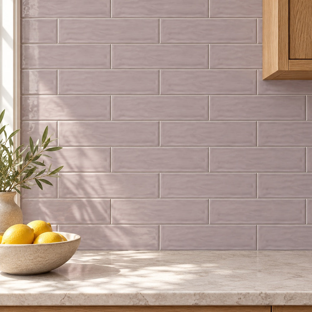 Chanelle Lavender Shimmer 3x12 Glossy Ceramic Tile room scene