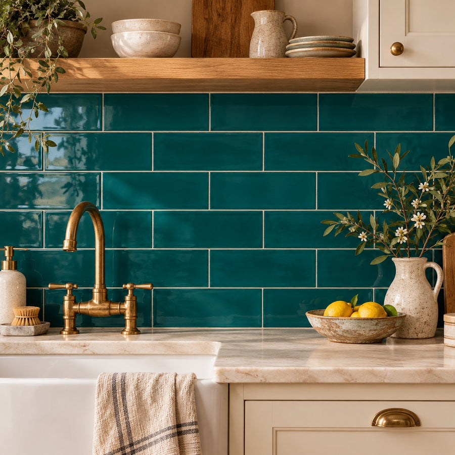Chanelle Peacock Green 4x10 Glossy Ceramic Tile
