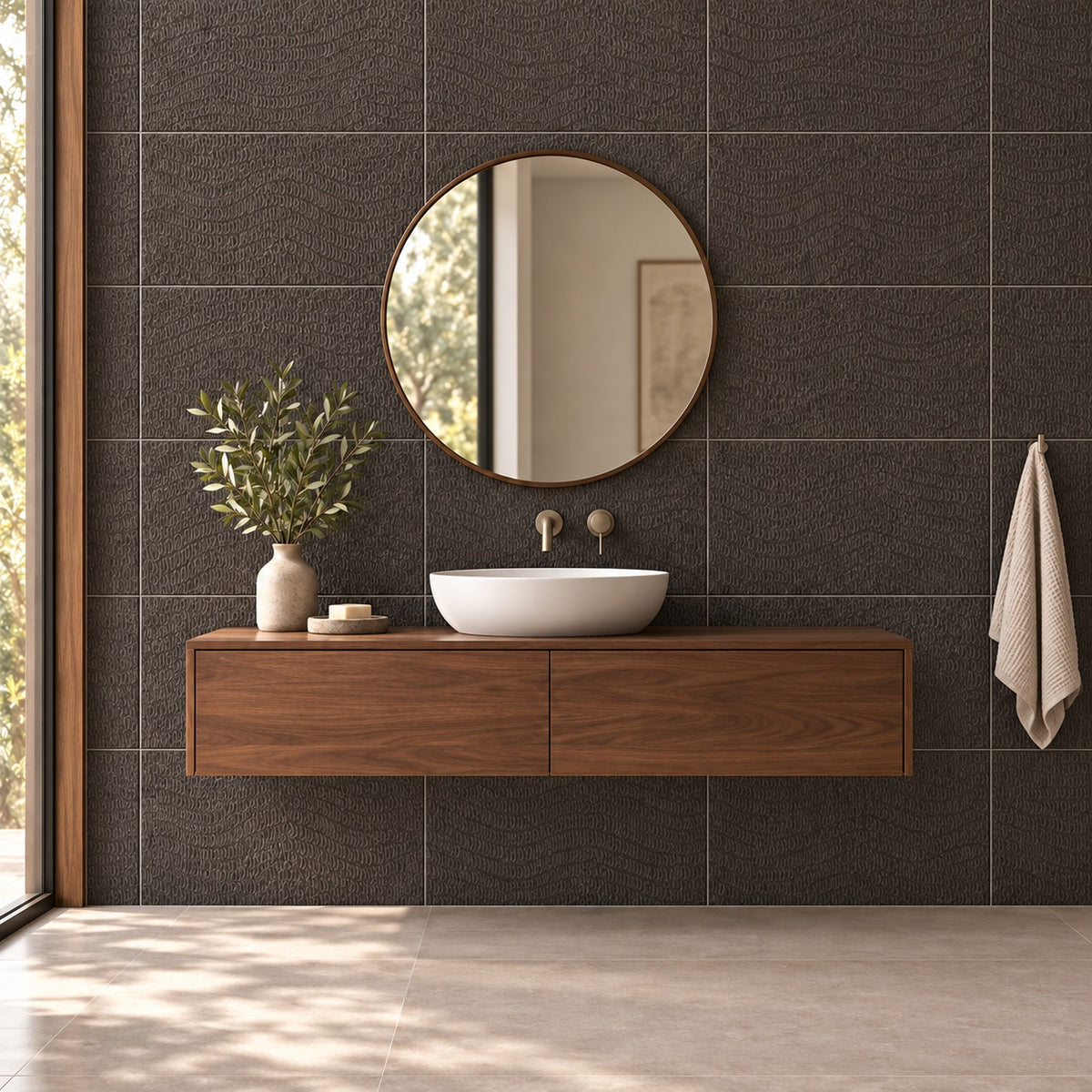 Chisel Steel 12x24 Matte Porcelain Tile — bathroom wall visualization