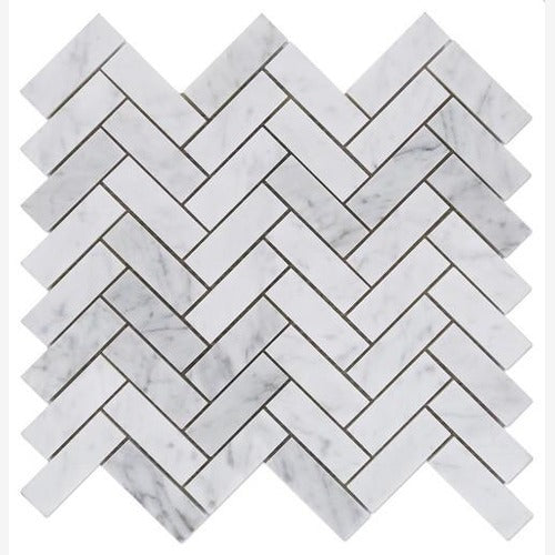 Carrara White Herringbone 1X3  Mosaic Polished/Honed