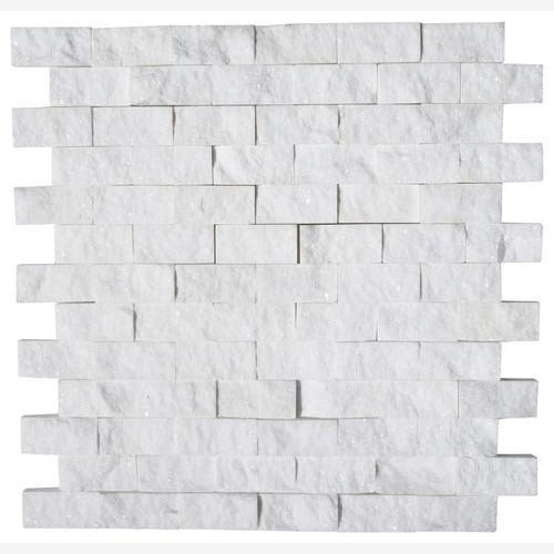Thassos White 1X2 Split Faced Mosaic Tile