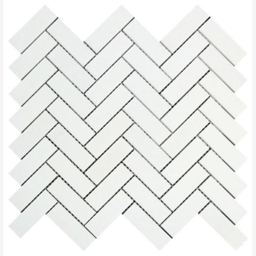 Thassos White Herringbone 1X3 Polished/Honed Marble Mosaic Tile