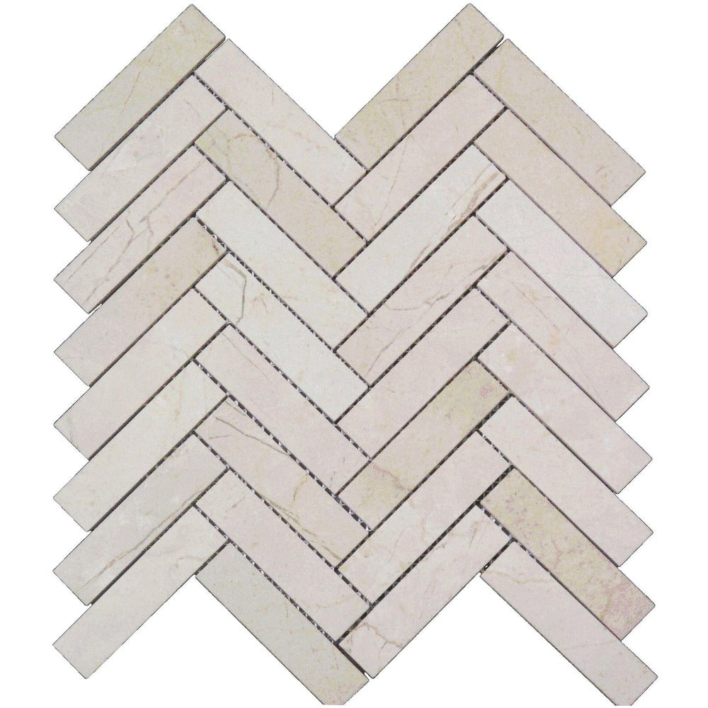Crema Marfil 1x4 Herringbone Polished Mosaic Tile