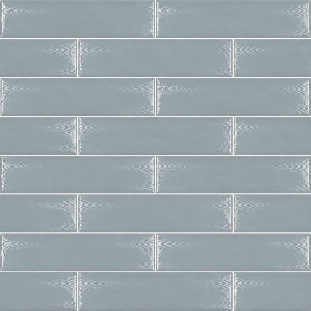 Creston Mist 3x12 Bright Glossy Ceramic Tile installed tile close-up