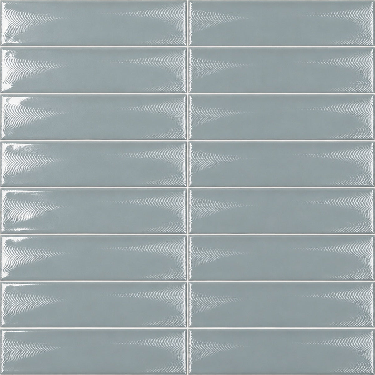 Creston Mist 3x12 Bright Glossy Ceramic Tile — installed tile detail visualization with fine curved surface texture