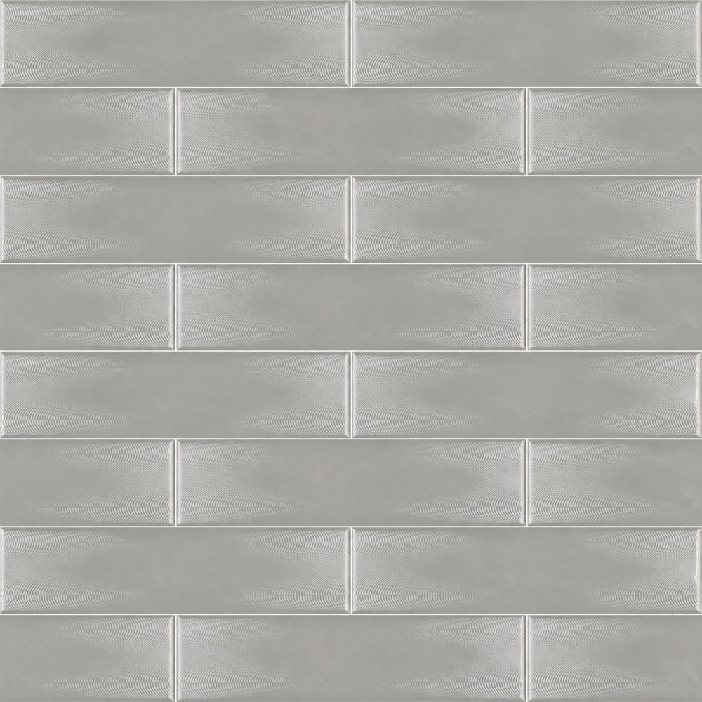 Creston Neu Gray 3x12 Bright Glossy Ceramic Tile installed tile close-up