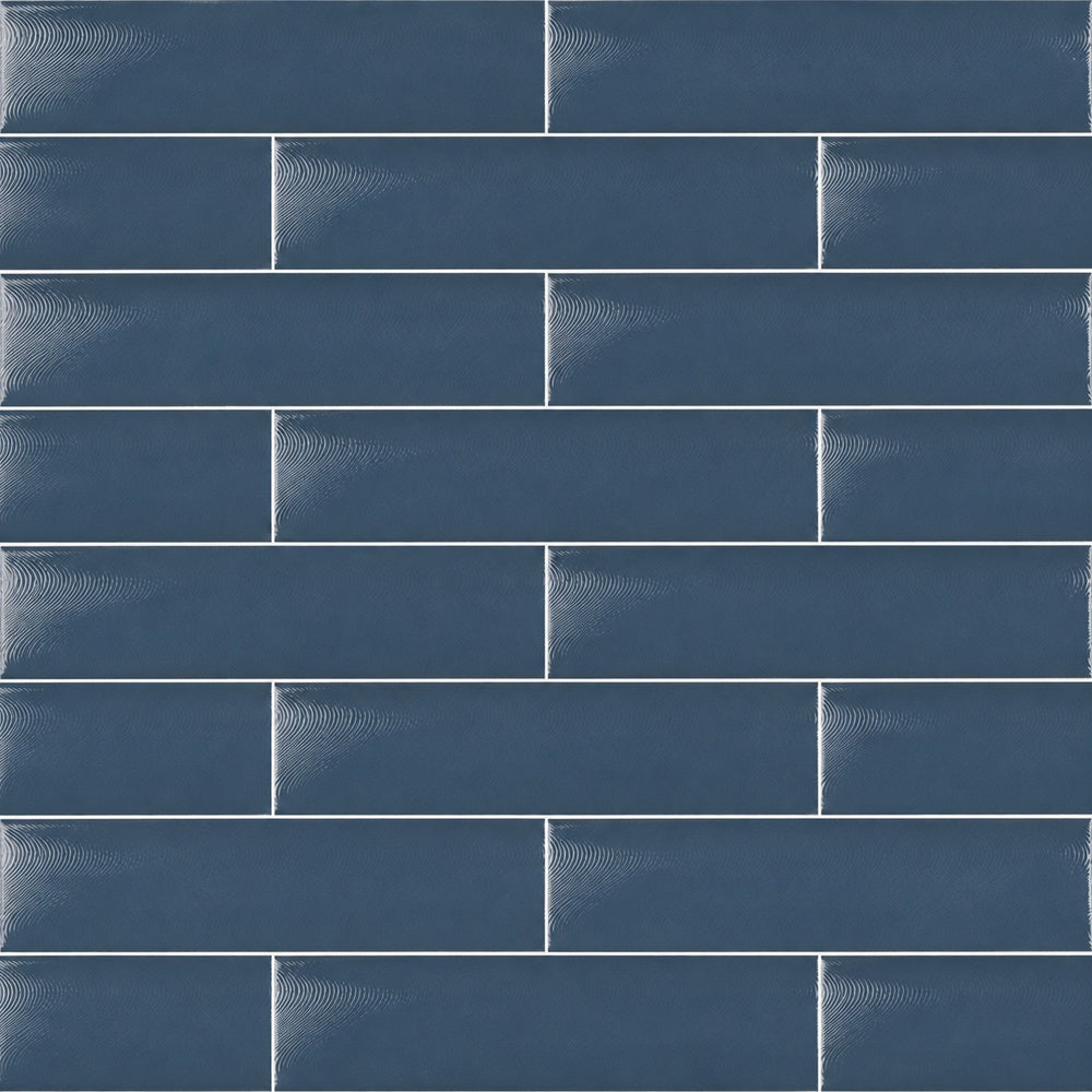 Creston Petrol 3x12 Bright Glossy Ceramic Tile installed tile close-up