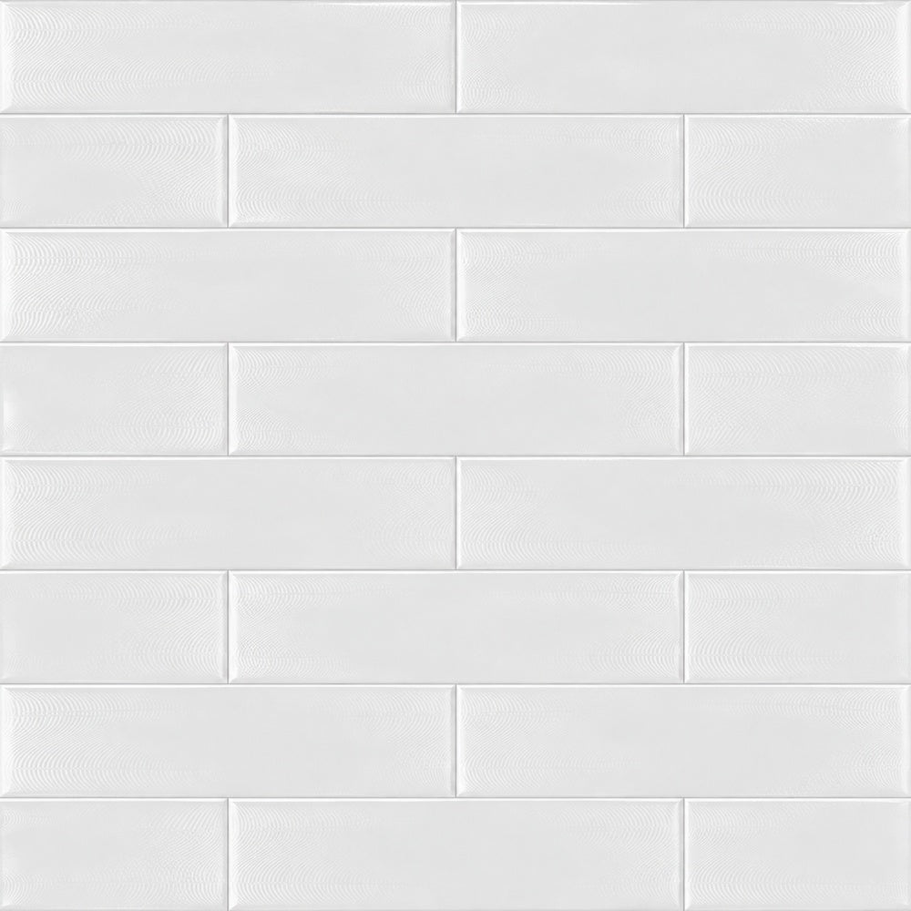 Creston White Ice 3x12 Bright Glossy Ceramic Tile installed tile close-up
