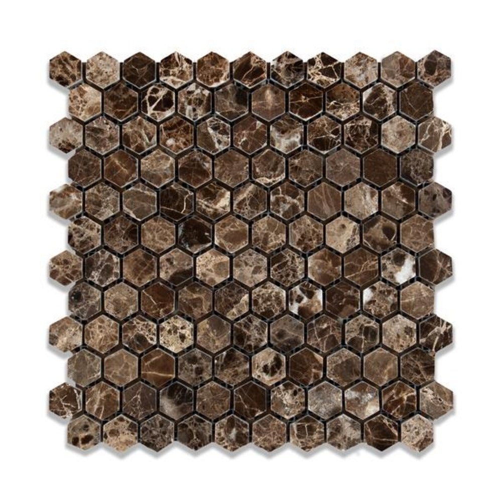 Emperador Dark 1" Hexagon Mosaic Tile Polished