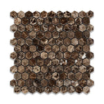 Load image into Gallery viewer, Emperador Dark 1&quot; Hexagon Mosaic Tile Polished
