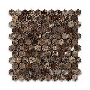 Emperador Dark 1" Hexagon Mosaic Tile Polished
