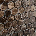 Load image into Gallery viewer, Emperador Dark 1&quot; Hexagon Mosaic Tile Polished
