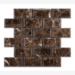 Load image into Gallery viewer, Emperador Dark 2x4 Beveled Polished Brick Mosaic Tile
