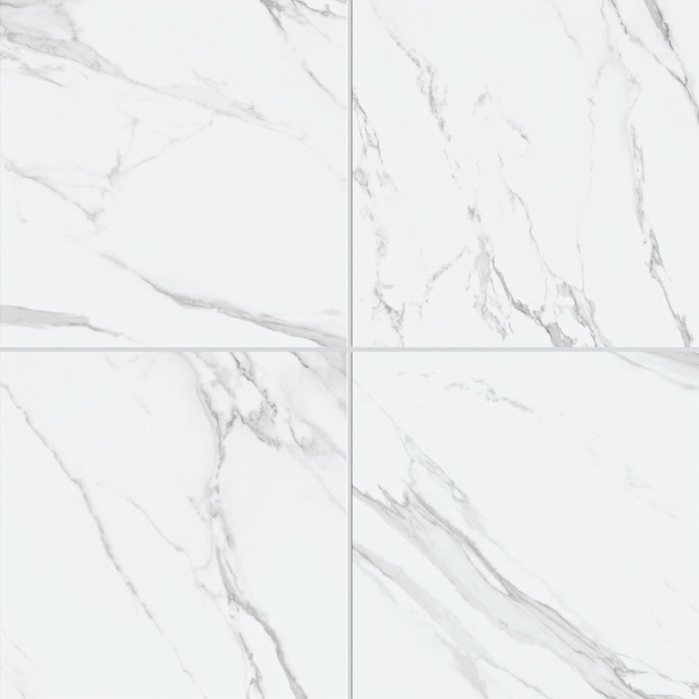 Eterna Calacatta Lite 48x48 Polished/Honed Porcelain Tile — installed close-up, supplier reference crop