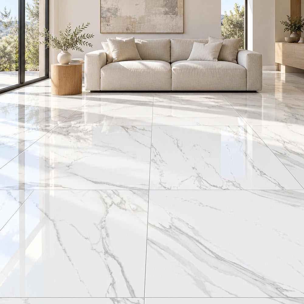 Eterna Calacatta Lite 48x48 Polished/Honed Porcelain Tile — generated installation scene