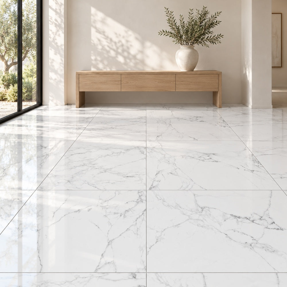 Eterna Carrara 48x48 Polished/Honed Porcelain Tile — generated installation scene