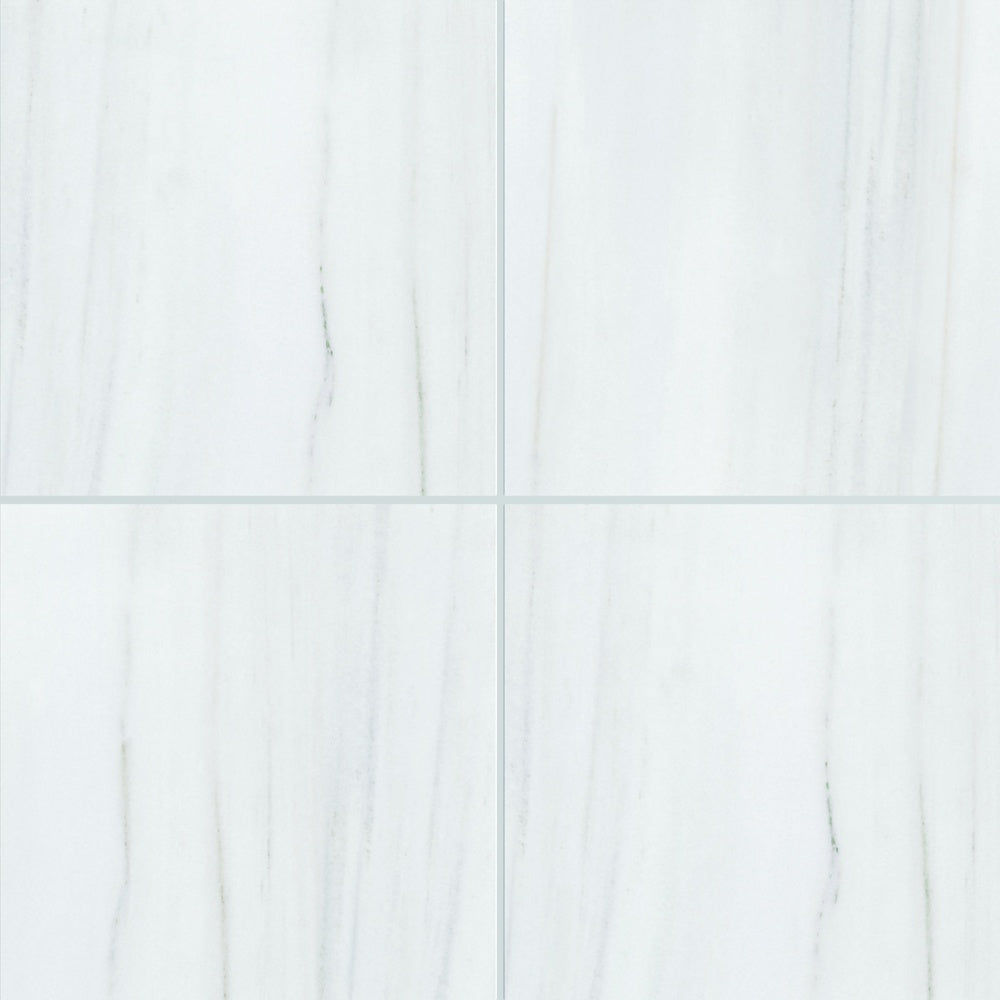 Eterna Calacatta Sailo 48x48 Polished/Honed Porcelain Tile — installed close-up, supplier reference crop