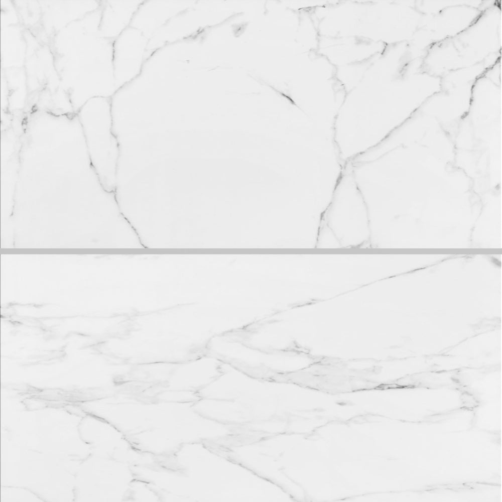 Eterna Carrara 24x48 Polished/Honed Porcelain Tile — installed close-up, supplier reference crop