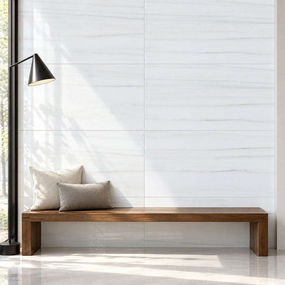 Eterna Calacatta Sailo 24x48 Polished/Honed Porcelain Tile — generated installation scene
