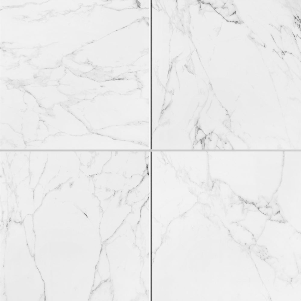 Eterna Carrara 35x35 Polished/Honed Porcelain Tile — installed close-up, supplier reference crop