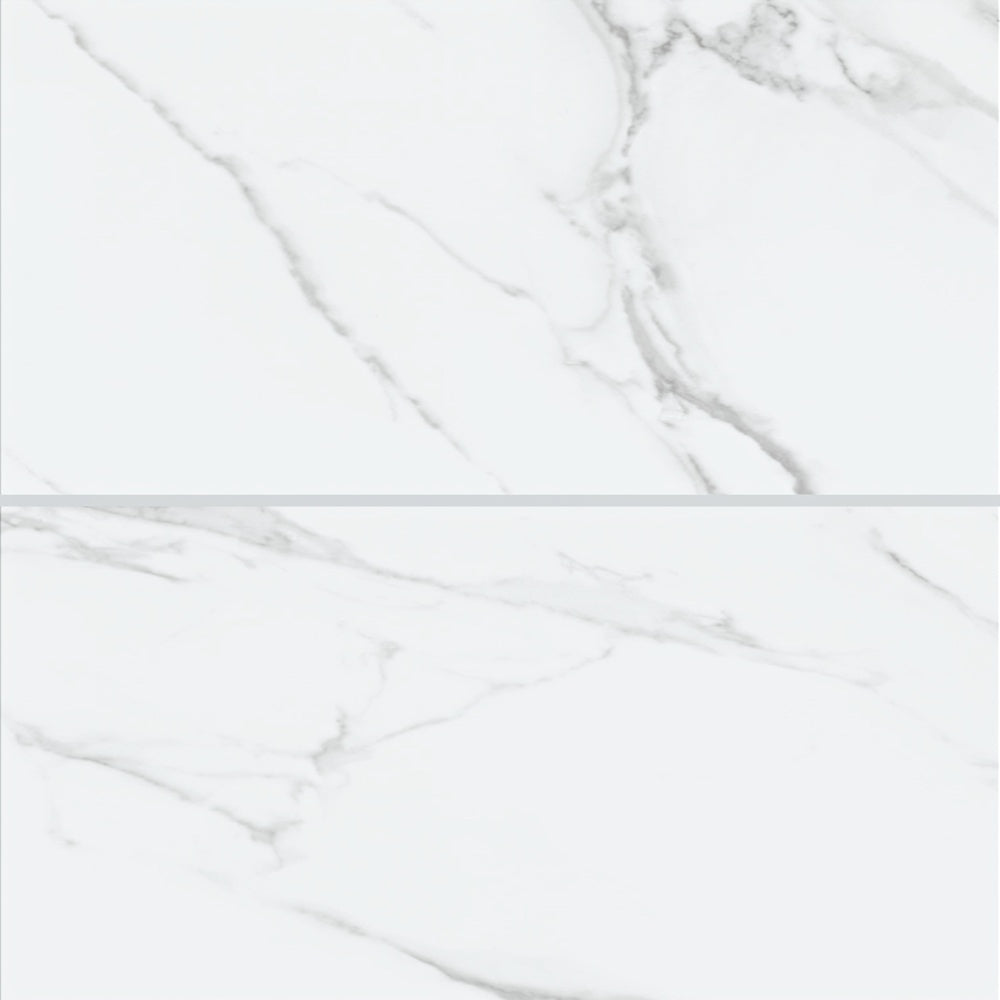 Eterna Calacatta Lite 24x48 Polished/Honed Porcelain Tile — installed close-up, supplier reference crop