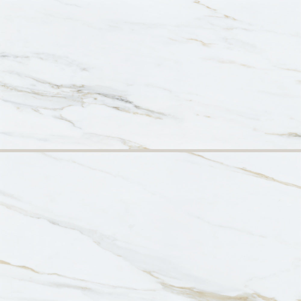 Eterna Calacatta Gold 24x48 Polished/Honed Porcelain Tile — installed close-up, supplier reference crop