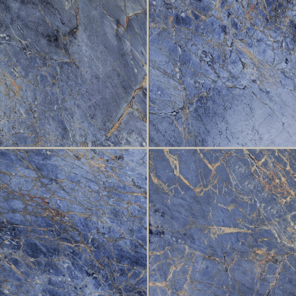 Eterna Macauba Blue 48x48 Polished/Honed Porcelain Tile — installed close-up, supplier reference crop