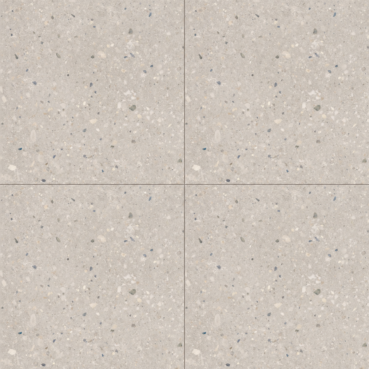 Forma Gris 24x24 matte porcelain tile — AI-generated four-tile layout visualization