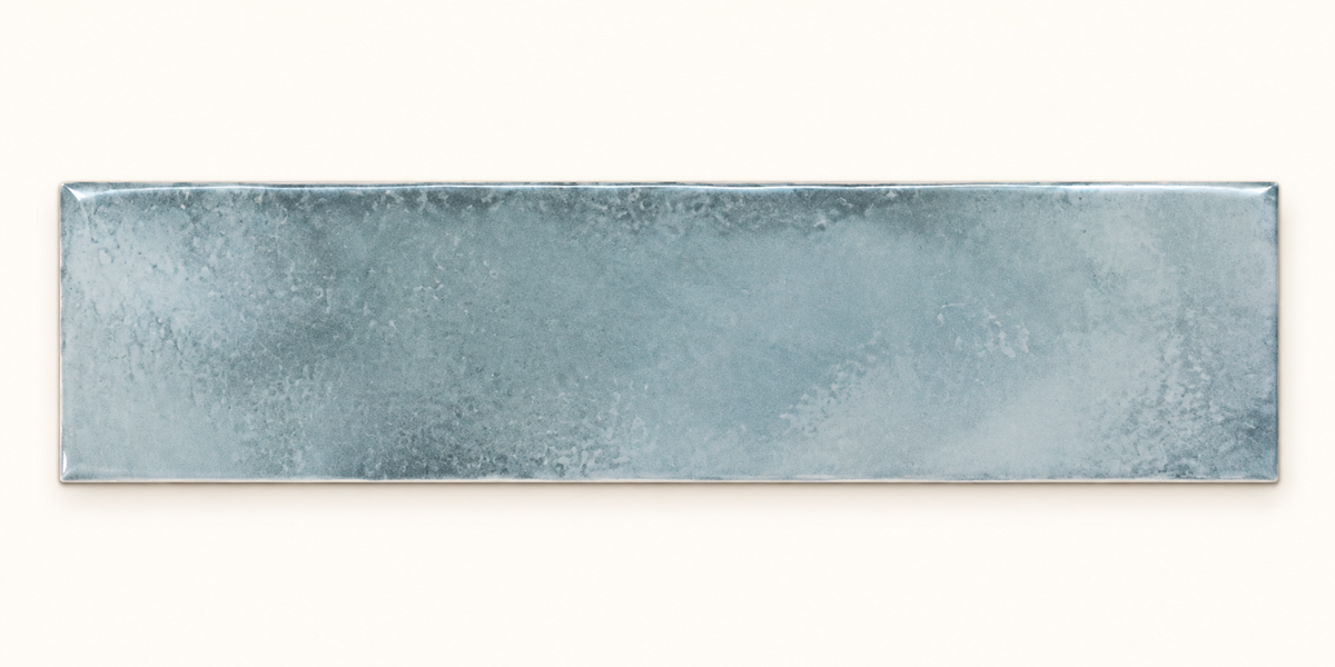Genesis aqua 3x12 glossy ceramic tile — single tile glaze detail visualization