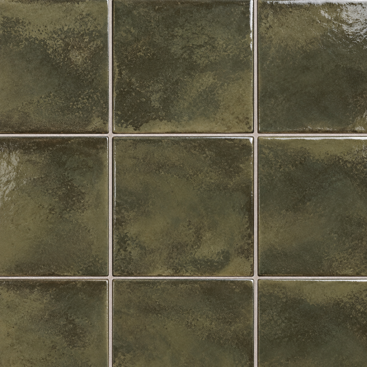 Genesis moss 4x4 glossy ceramic wall tile — AI-generated detail visualization
