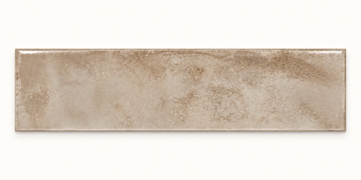 Genesis sandstone 3x12 glossy ceramic tile — single tile glaze detail visualization