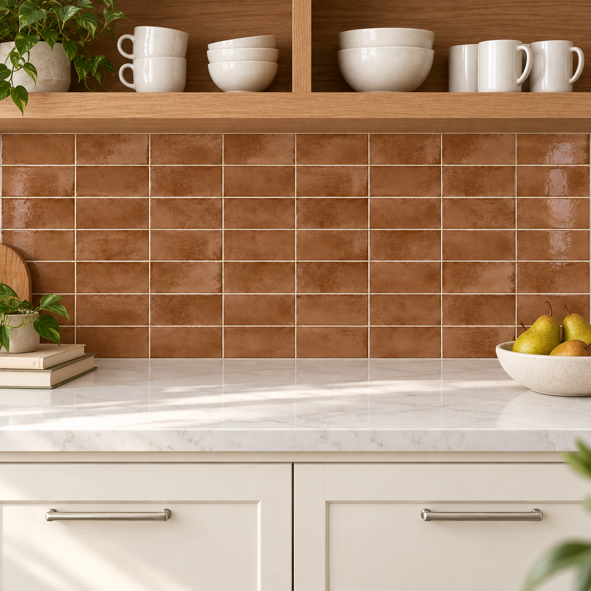 Genesis sunset 3x6 ceramic tile — kitchen installation visualization
