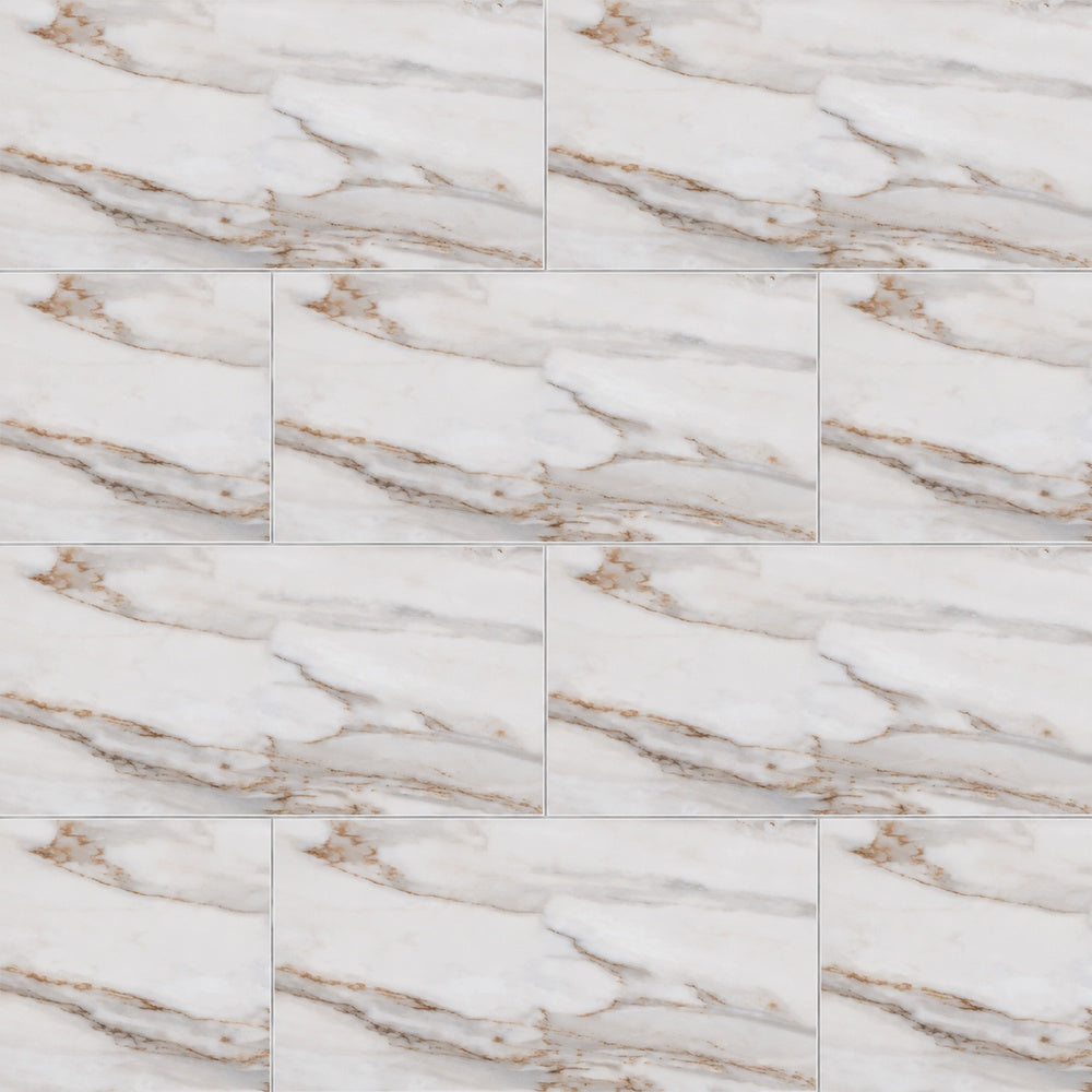 Gleamore Gold 12x24 R Polished/Matte Porcelain Tile installed tile close-up