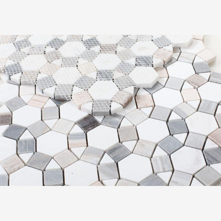 Granada Carrara & Blue Palissandro 12x12 Marble Mosaic Tile