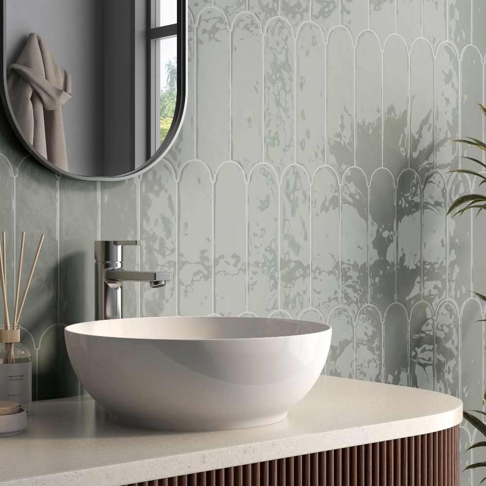 Doncaster Stormy Heron 3x12 Scallop Glossy Ceramic Tile