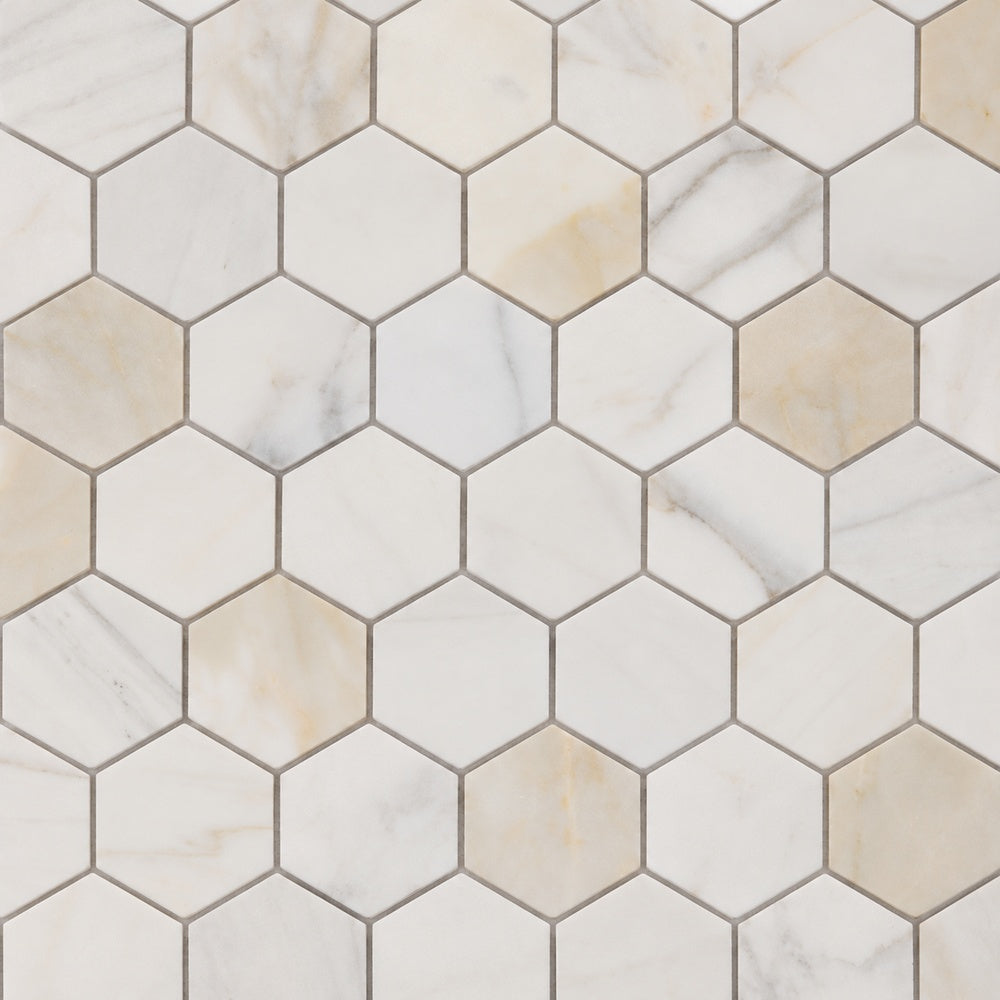 Hexalux Calacatta Gold Honed 11.75x12 Mosaic Tile close-up
