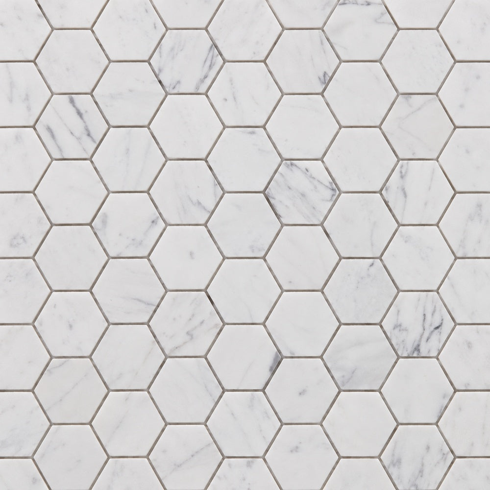 Hexalux Calacatta White Honed 2x2 11.75x12 Mosaic Tile close-up