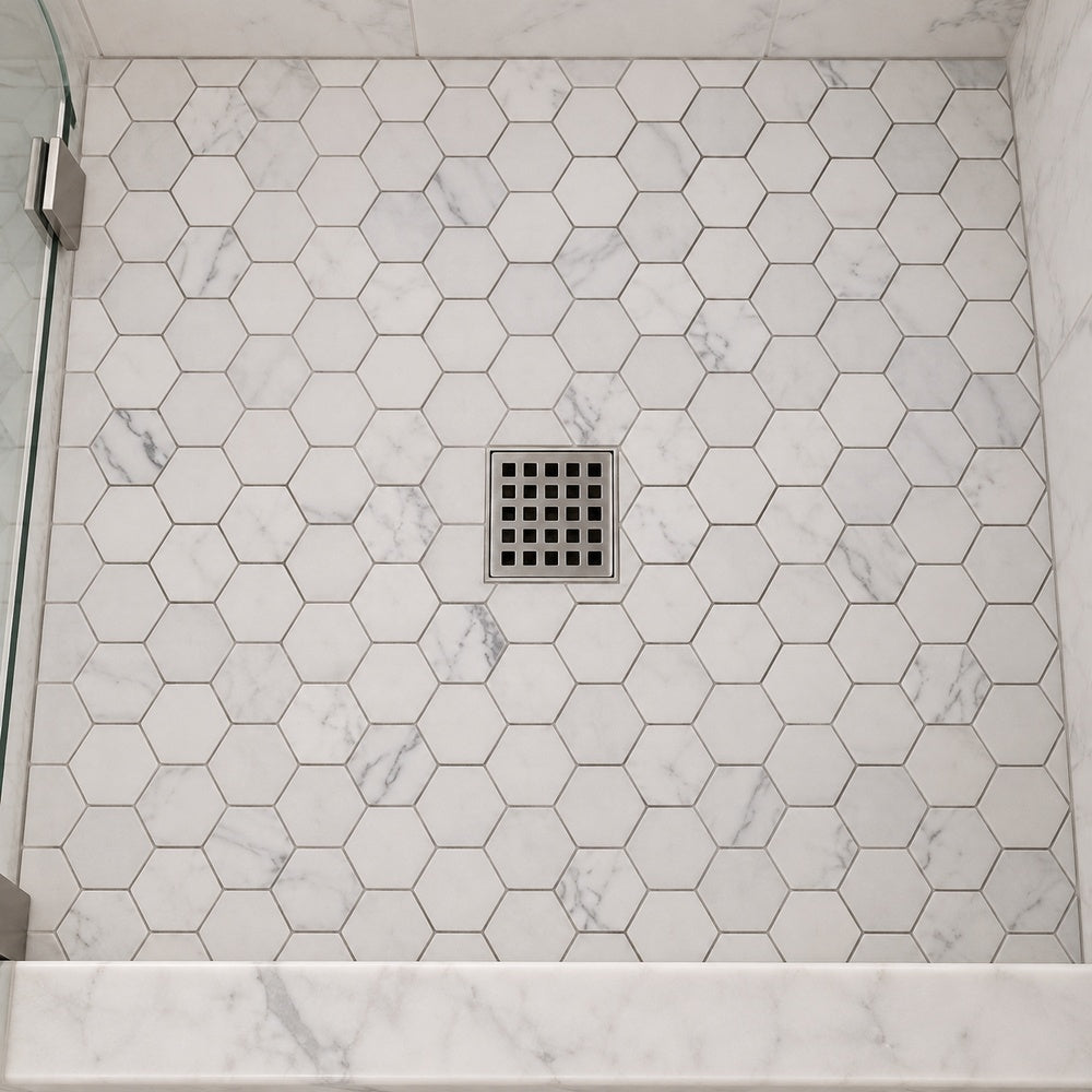 Hexalux Calacatta White Honed 2x2 11.75x12 Mosaic Tile room scene