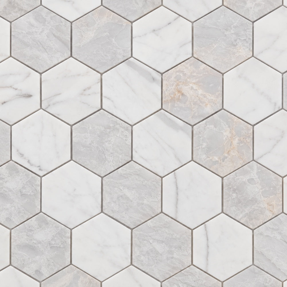 Hexalux City Grey 10.25x11.75 Polished Mosaic Tile close-up