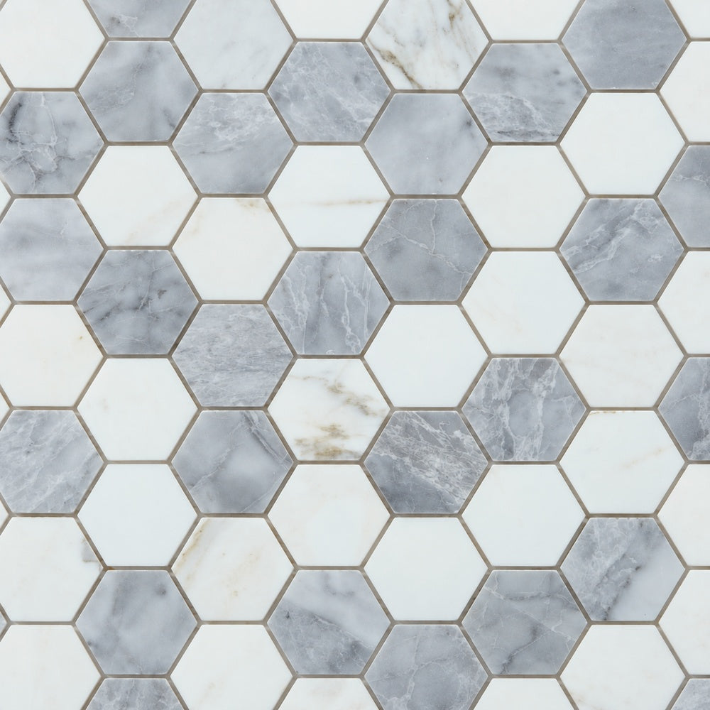 Hexalux City Grey 11.75x12 Polished Mosaic Tile close-up