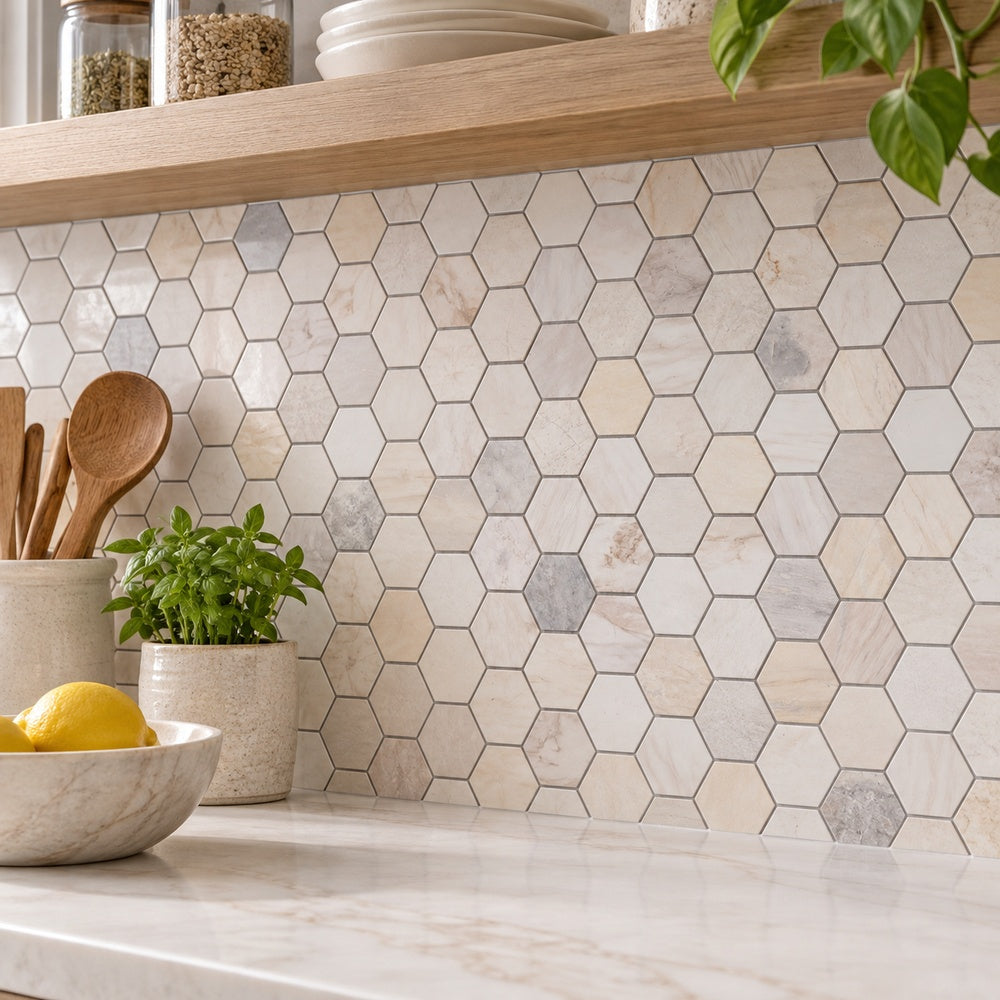 Hexalux Eura (Eurasian) 11.75x12 Polished Mosaic Tile room scene